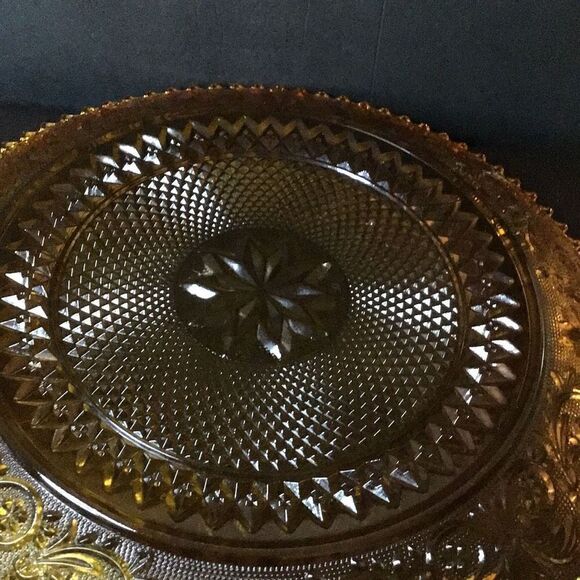 Platter, depression era, Amber gold serving platter - Picture 4 of 4